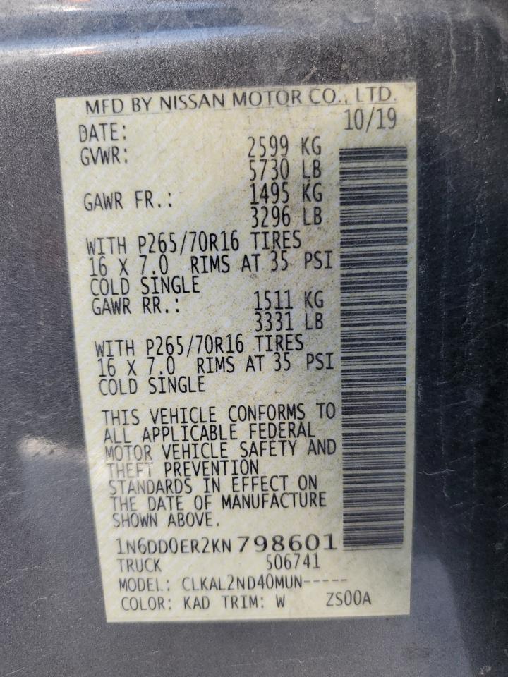 2019 Nissan Navara (Frontier) VIN 1N6DD0ER2KN798601 Copart auction photo, front end / minor dent/scratches damage thumbnail 14