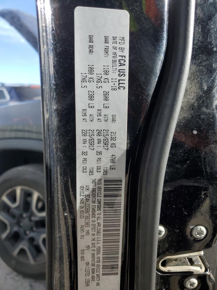 2019 Jeep Compass VIN 3C4NJDDB8KT661903 Copart auction photo, front end / side damage thumbnail 14