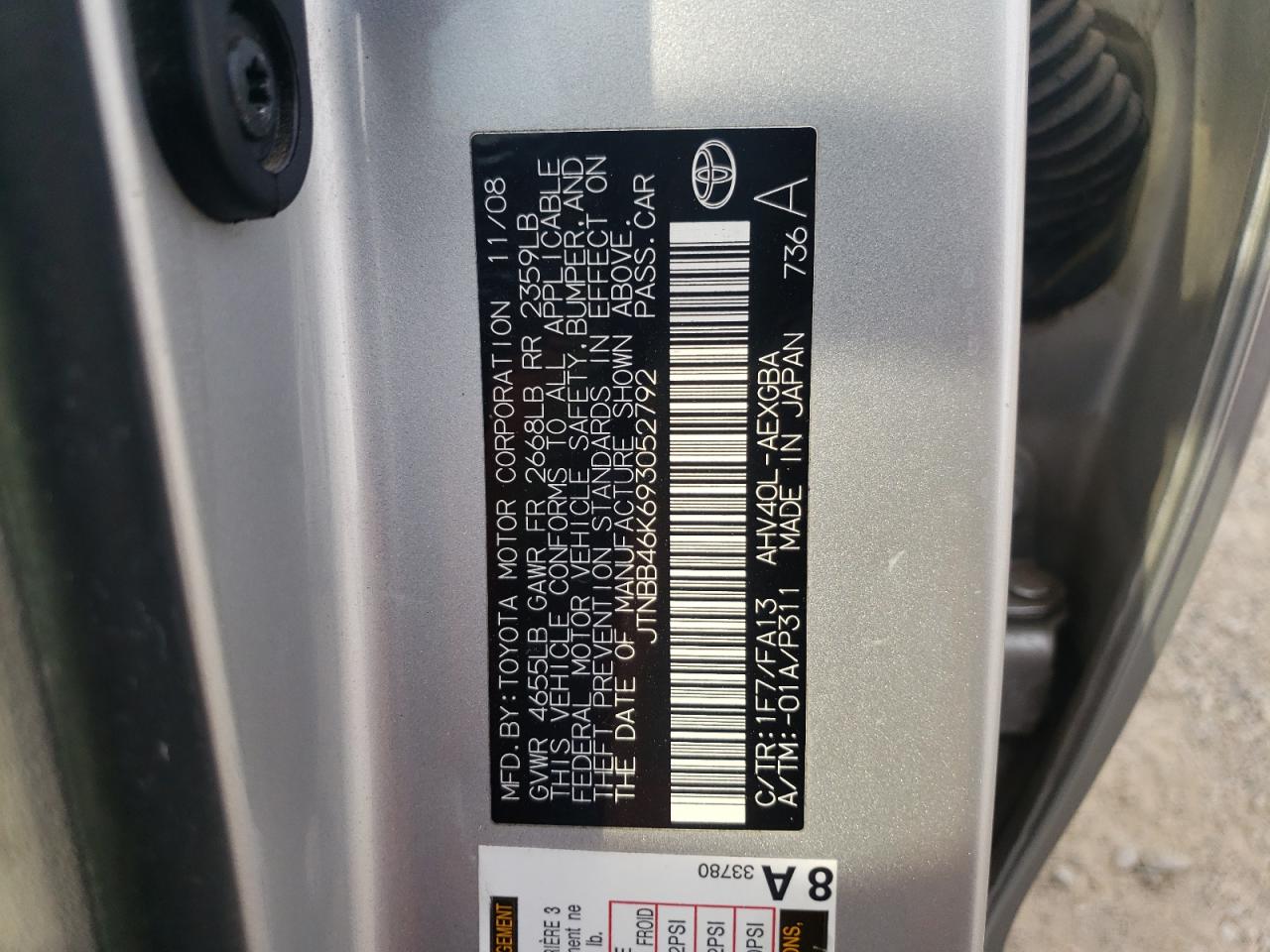 2009 Toyota Camry VIN JTNBB46K693052792 Copart auction photo, front end damage thumbnail 12