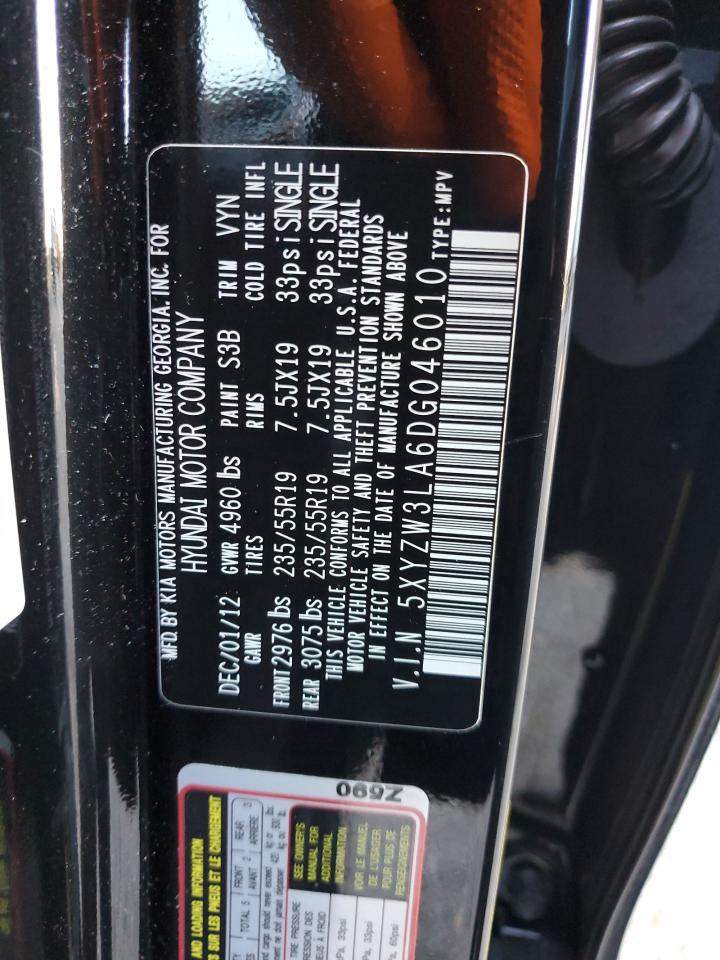 2013 Hyundai Santa Fe VIN 5XYZW3LA6DG046010 Copart auction photo, front end damage thumbnail 13