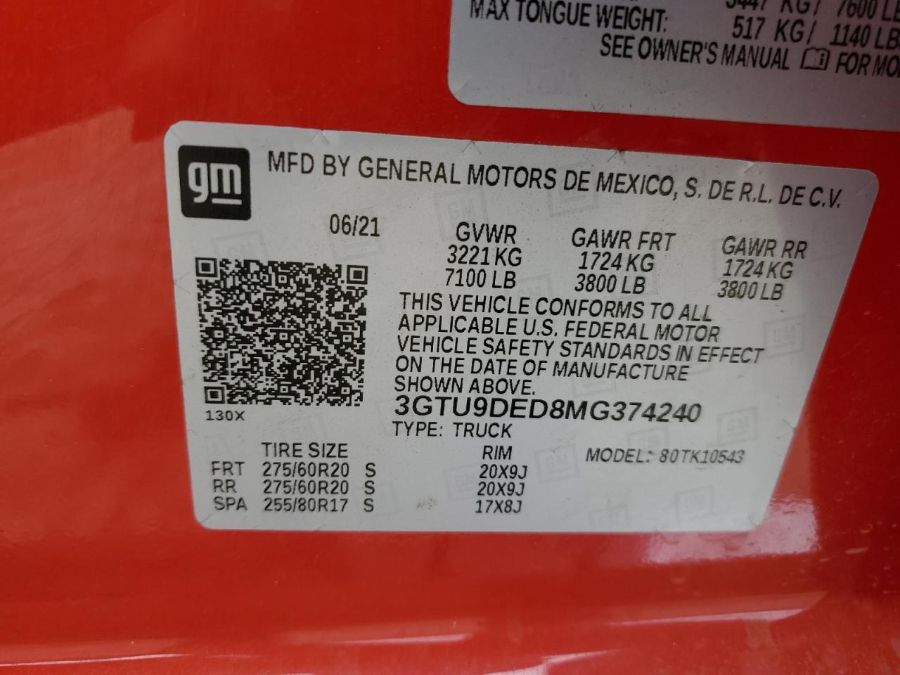 2021 GMC Sierra VIN 3GTU9DED8MG374240 Copart auction photo, rollover damage thumbnail 13