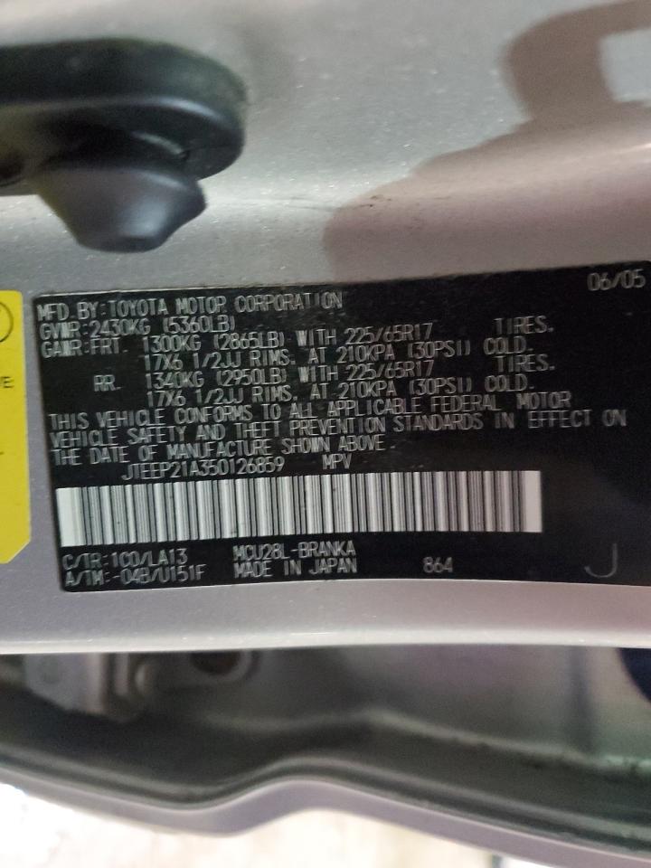2005 Toyota Highlander VIN JTEEP21A350126859 Copart auction photo, front end damage thumbnail 13