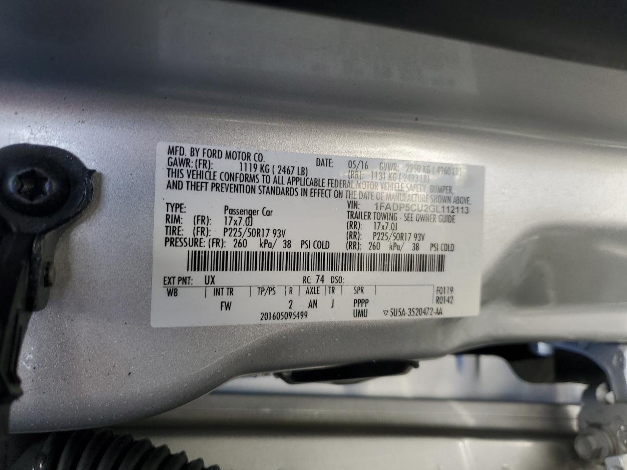 2016 Ford C-MAX VIN 1FADP5CU2GL112113 Copart auction photo, side damage thumbnail 13