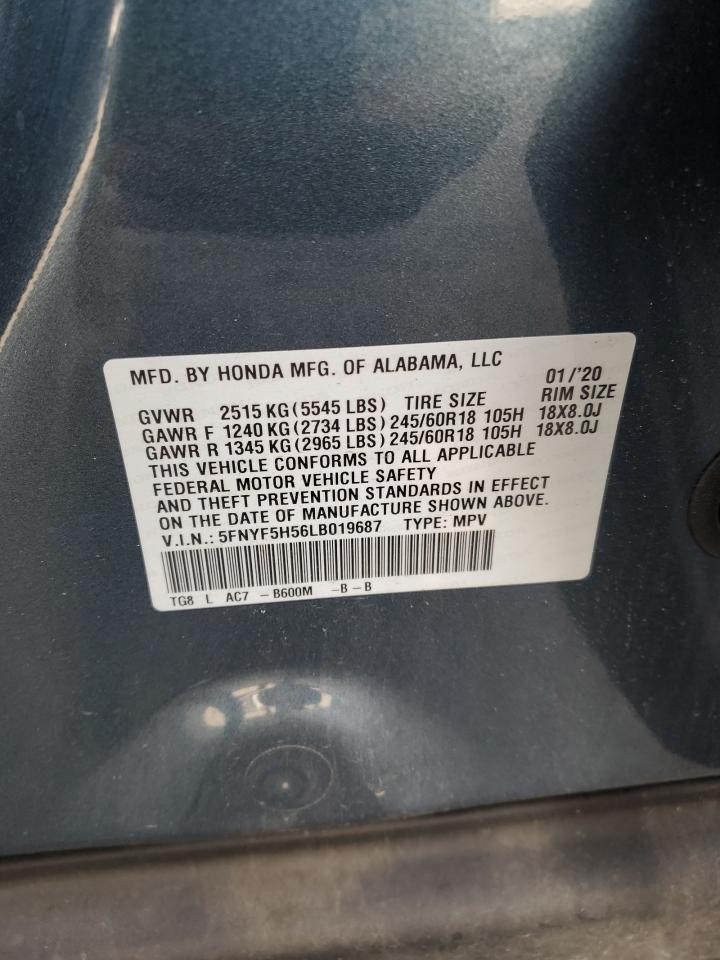 2020 Honda Pilot VIN 5FNYF5H56LB019687 Copart auction photo, front end / minor dent/scratches damage thumbnail 15