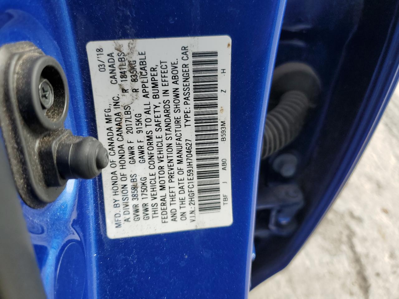 2018 Honda Civic VIN 2HGFC1E59JH704627 Copart auction photo, all over damage thumbnail 14