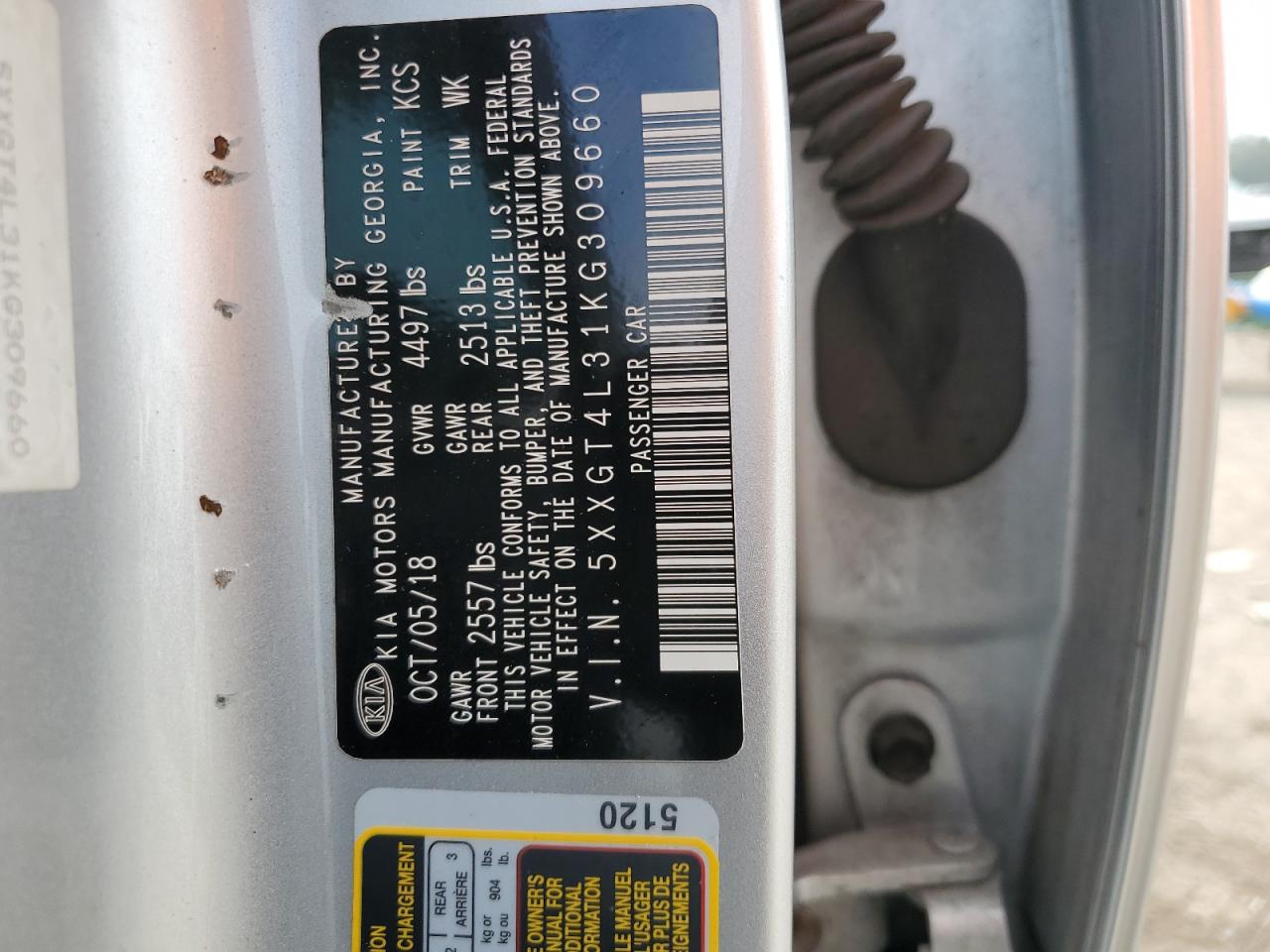 2019 KIA Optima VIN 5XXGT4L31KG309660 Copart auction photo, rear end damage thumbnail 13