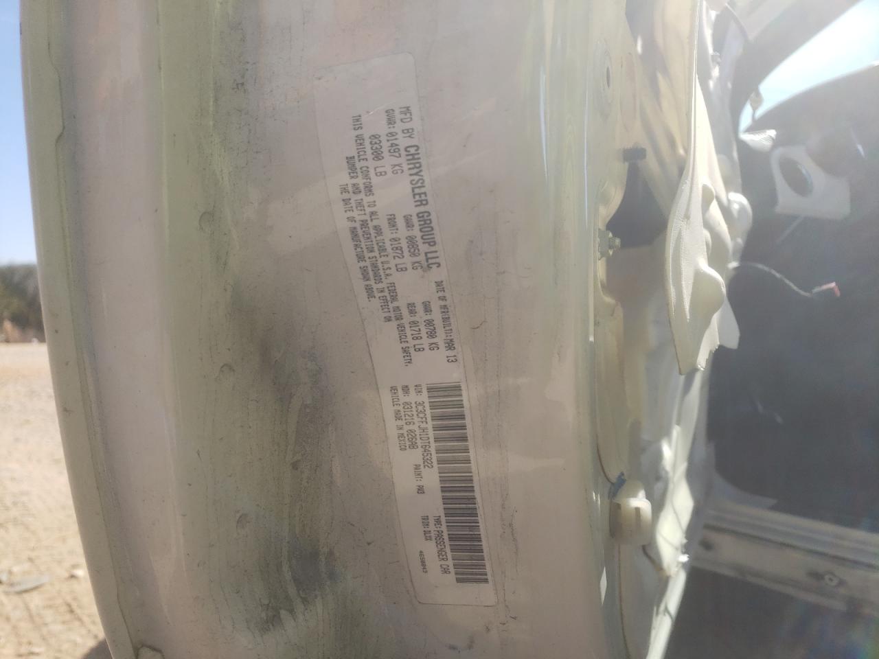 2013 Fiat 500 VIN 3C3CFFJH1DT645322 Copart auction photo, rear end / side damage thumbnail 15