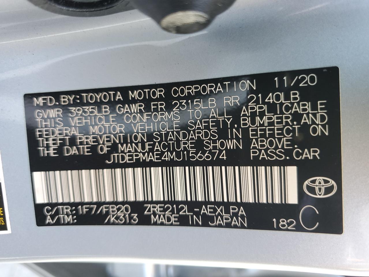 2021 Toyota Corolla VIN JTDEPMAE4MJ156674 Copart auction photo, front end damage thumbnail 15