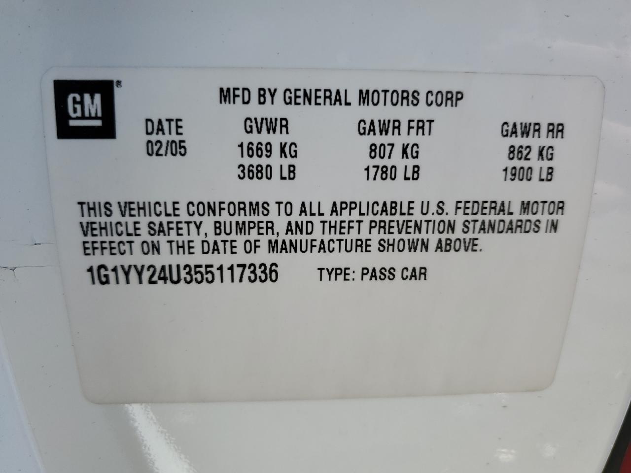 2005 Chevrolet Corvette VIN 1G1YY24U355117336 Copart auction photo, rear end / side damage thumbnail 12