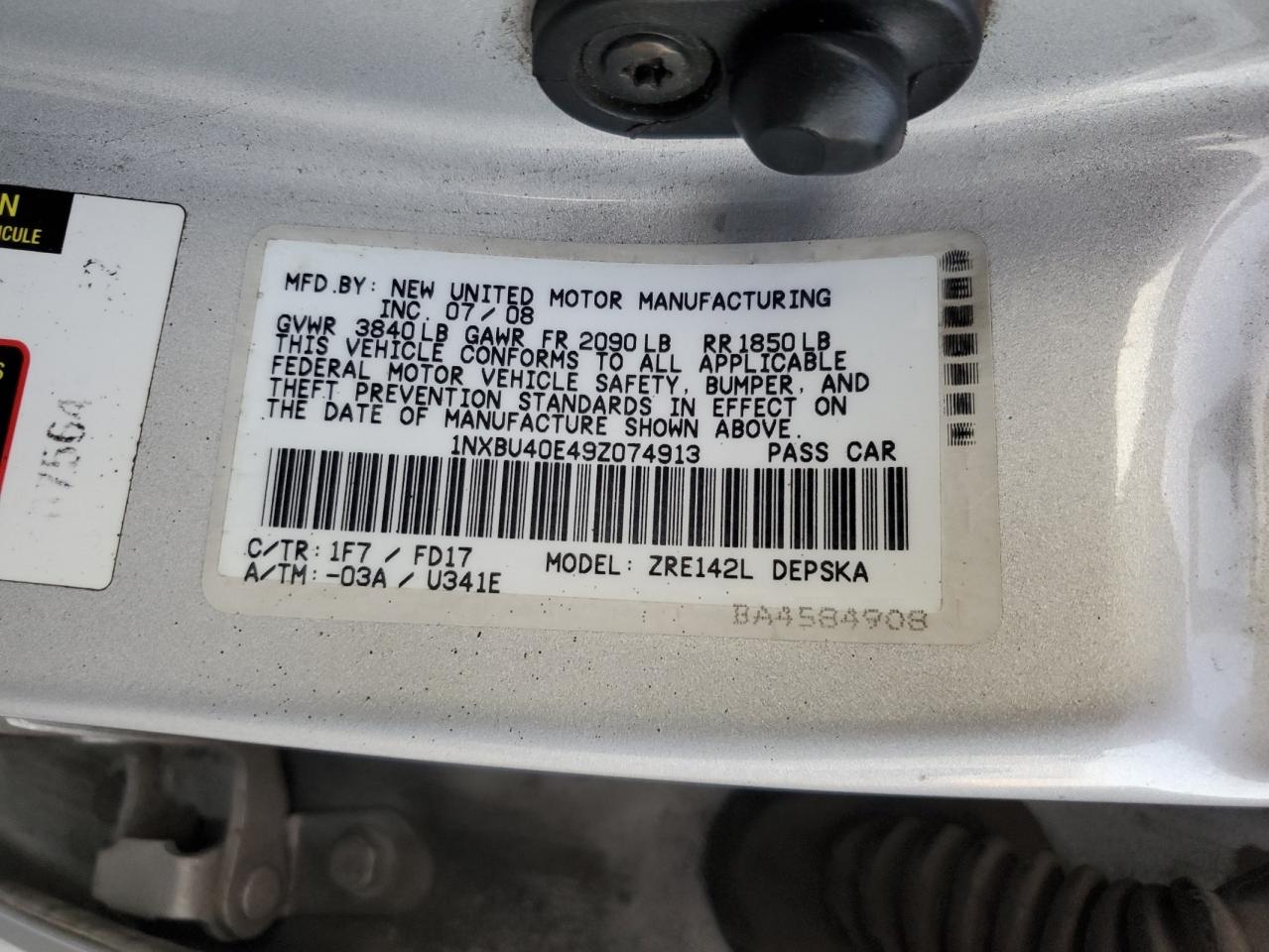 2009 Toyota Corolla VIN 1NXBU40E49Z074913 Copart auction photo, rear end / side damage thumbnail 12
