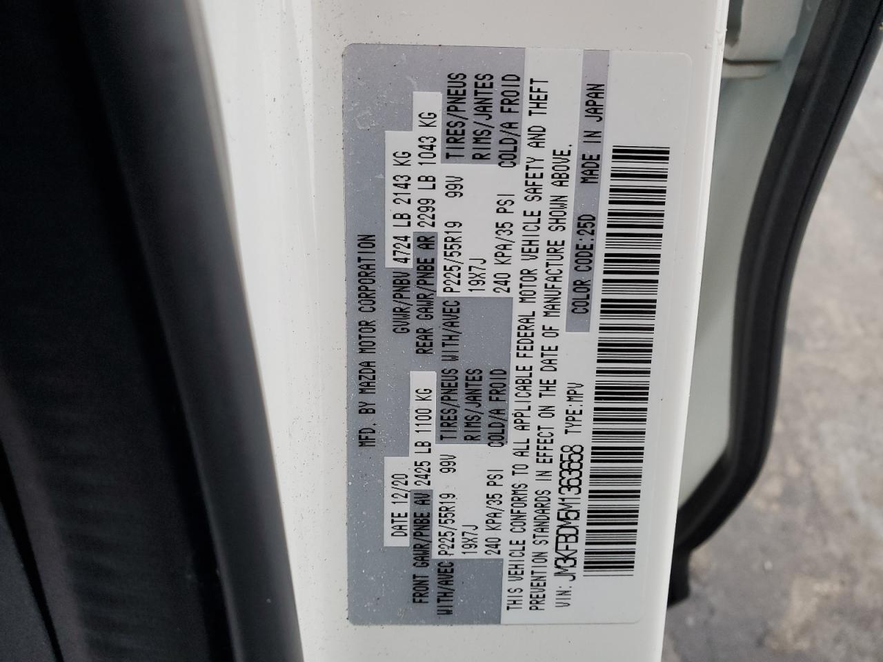 2021 Mazda CX-5 VIN JM3KFBDM5M1363658 Copart auction photo, all over damage thumbnail 14