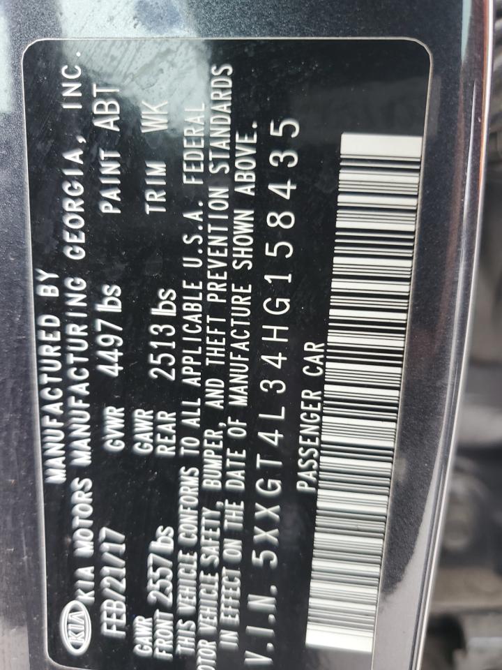 2017 KIA Optima VIN 5XXGT4L34HG158435 Copart auction photo, rear end / front end damage thumbnail 14