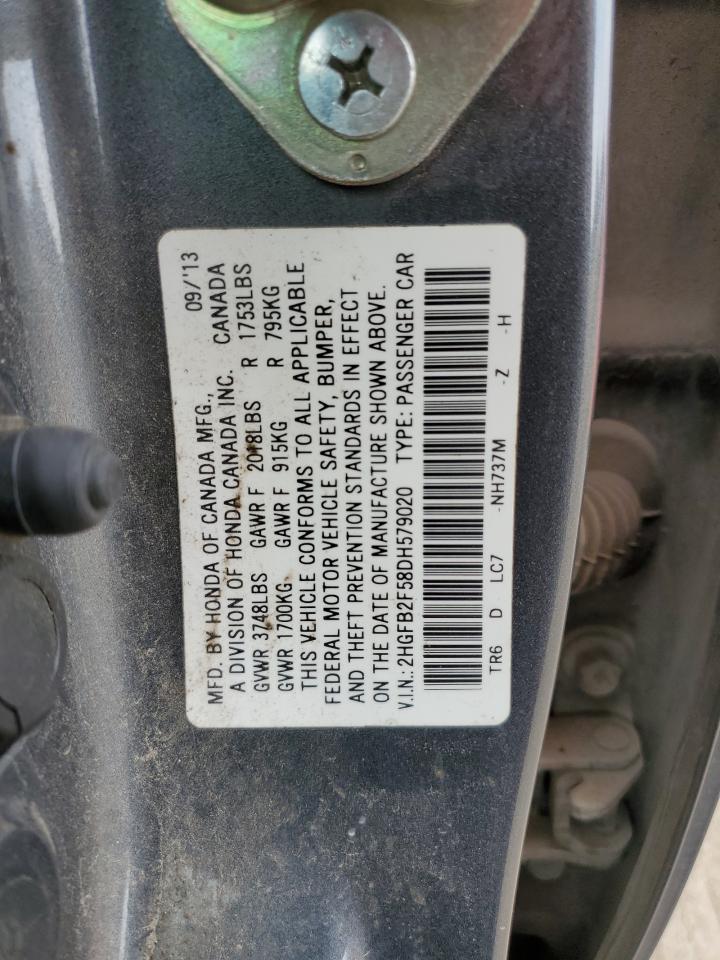 2013 Honda Civic VIN 2HGFB2F58DH579020 Copart auction photo, front end damage thumbnail 13