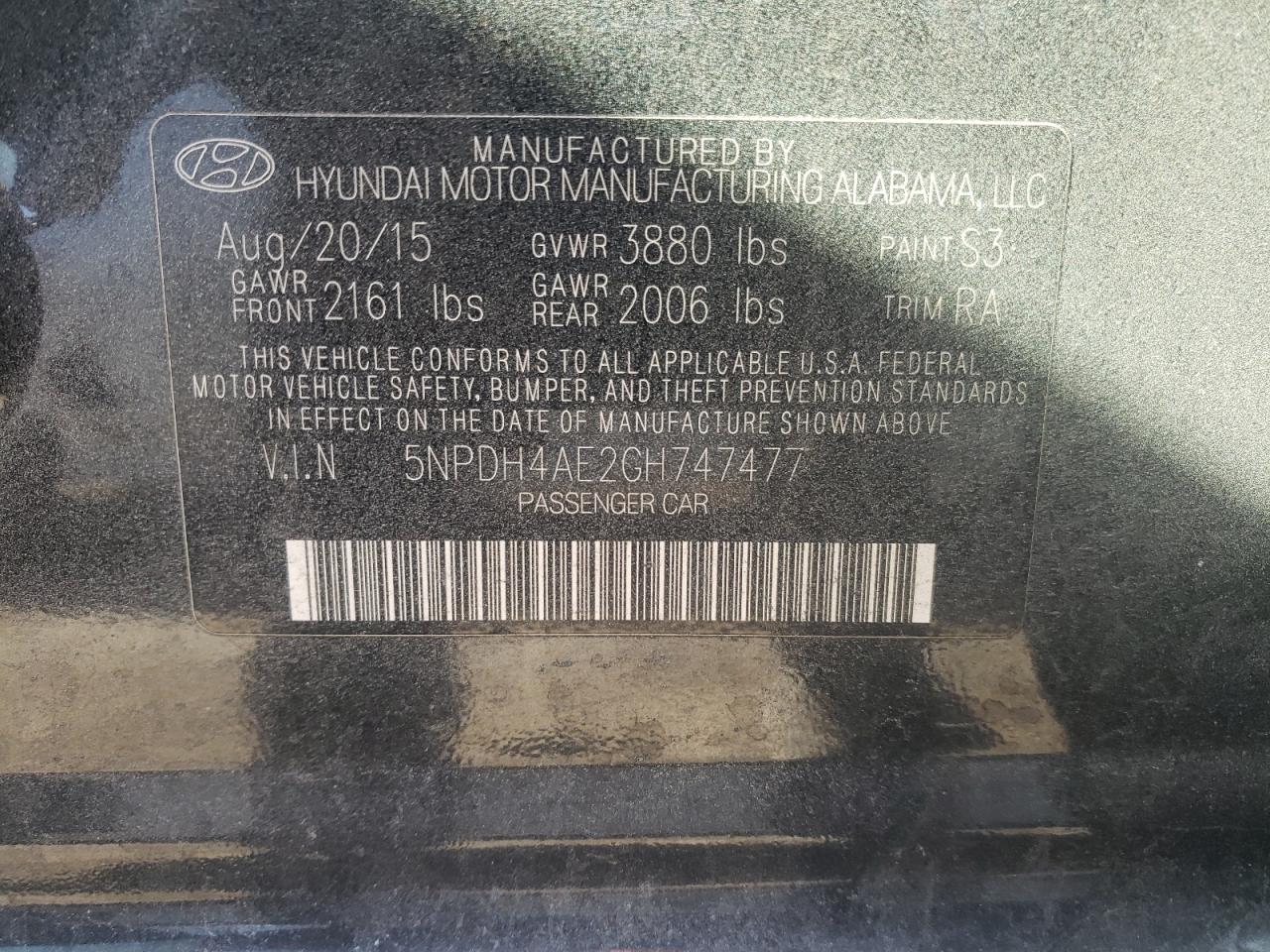 2016 Hyundai Elantra VIN 5NPDH4AE2GH747477 Copart auction photo, rear end / minor dent/scratches damage thumbnail 15