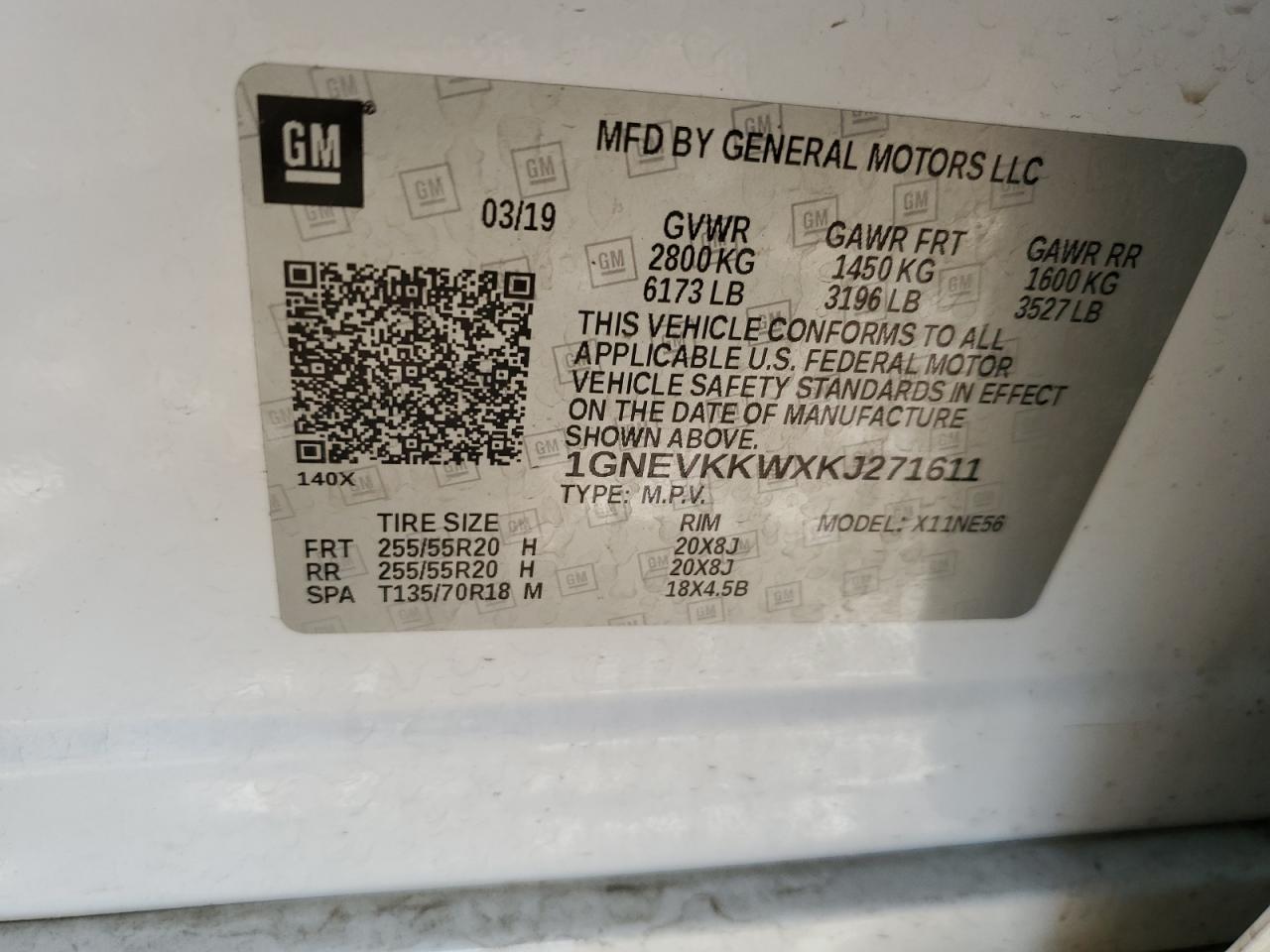 2019 Chevrolet Traverse VIN 1GNEVKKWXKJ271611 Copart auction photo, rollover damage thumbnail 15