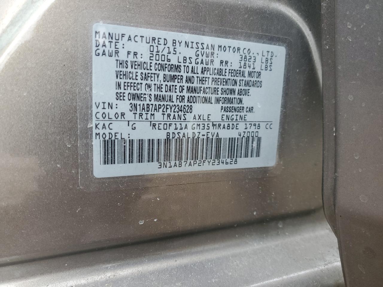 2015 Nissan Sentra VIN 3N1AB7AP2FY234628 Copart auction photo, rear end damage thumbnail 12