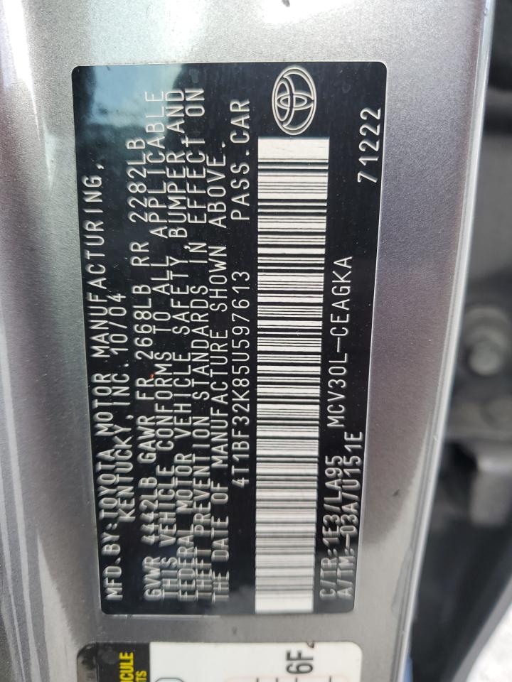 2005 Toyota Camry VIN 4T1BF32K85U597613 Copart auction photo, front end / minor dent/scratches damage thumbnail 14