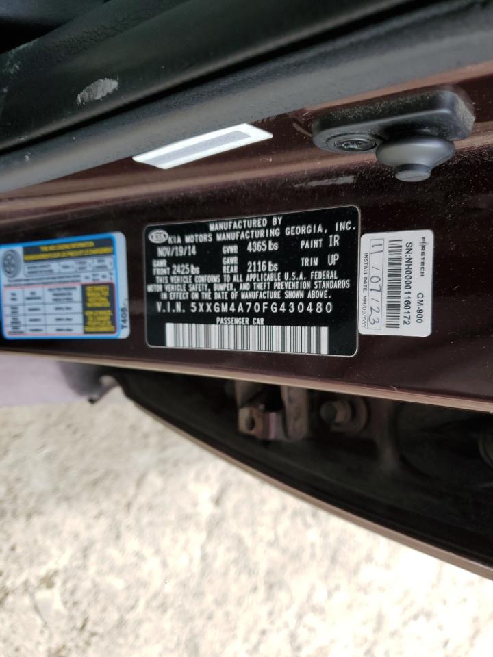2015 KIA Optima VIN 5XXGM4A70FG430480 Copart auction photo, front end / mechanical damage thumbnail 12