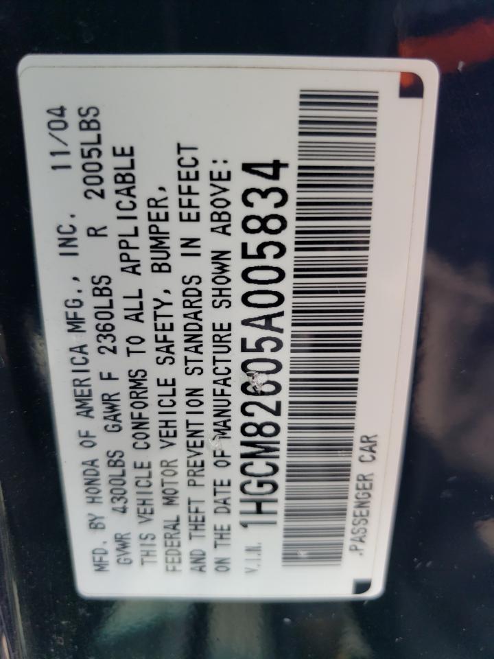 2005 Honda Accord VIN 1HGCM82605A005834 Copart auction photo, front end damage thumbnail 14