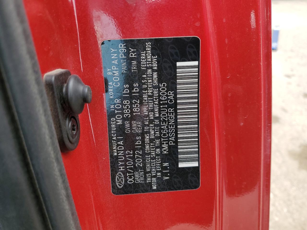 2013 Hyundai Veloster VIN KMHTC6AE2DU116005 Copart auction photo, front end damage thumbnail 15