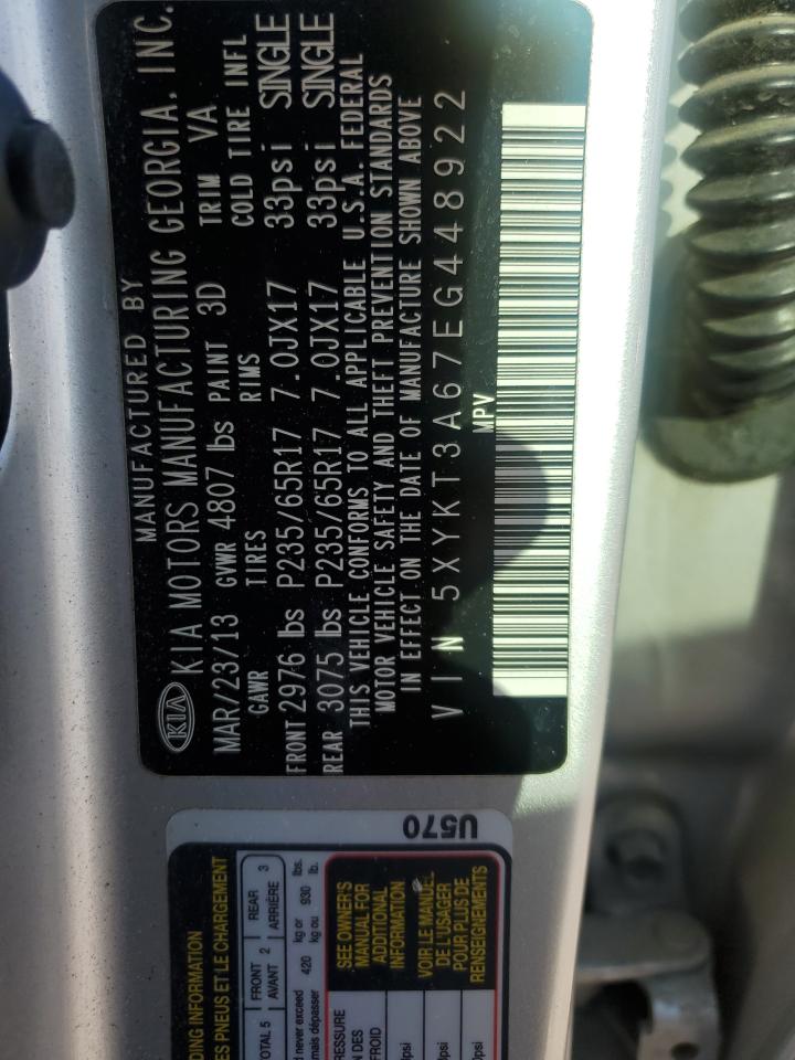 2014 KIA Sorento VIN 5XYKT3A67EG448922 Copart auction photo, rear end damage thumbnail 13