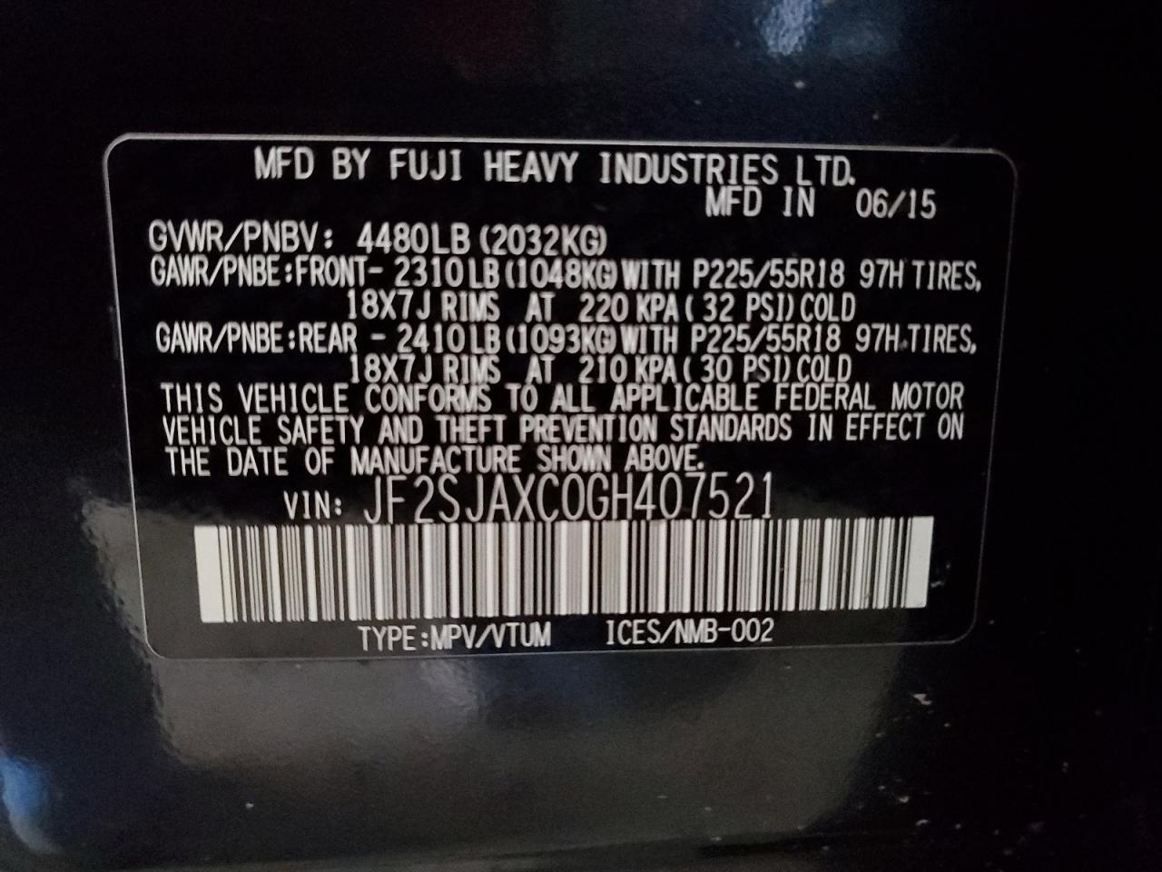 2016 Subaru Forester VIN JF2SJAXC0GH407521 Copart auction photo, minor dent/scratches damage thumbnail 13