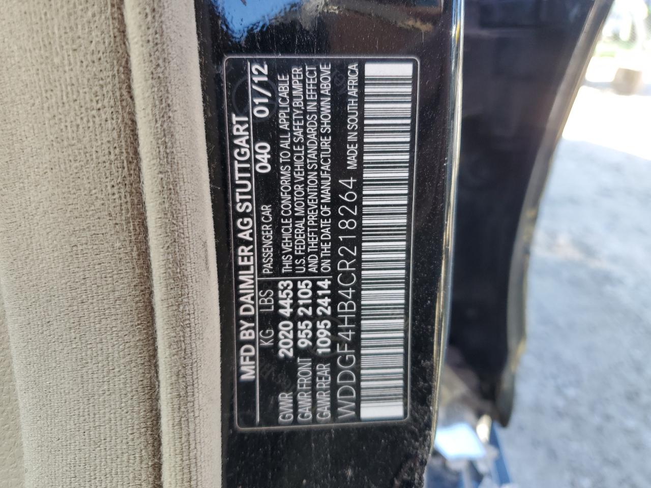 2012 Mercedes-Benz C-klasse VIN WDDGF4HB4CR218264 Copart auction photo, side / minor dent/scratches damage thumbnail 12