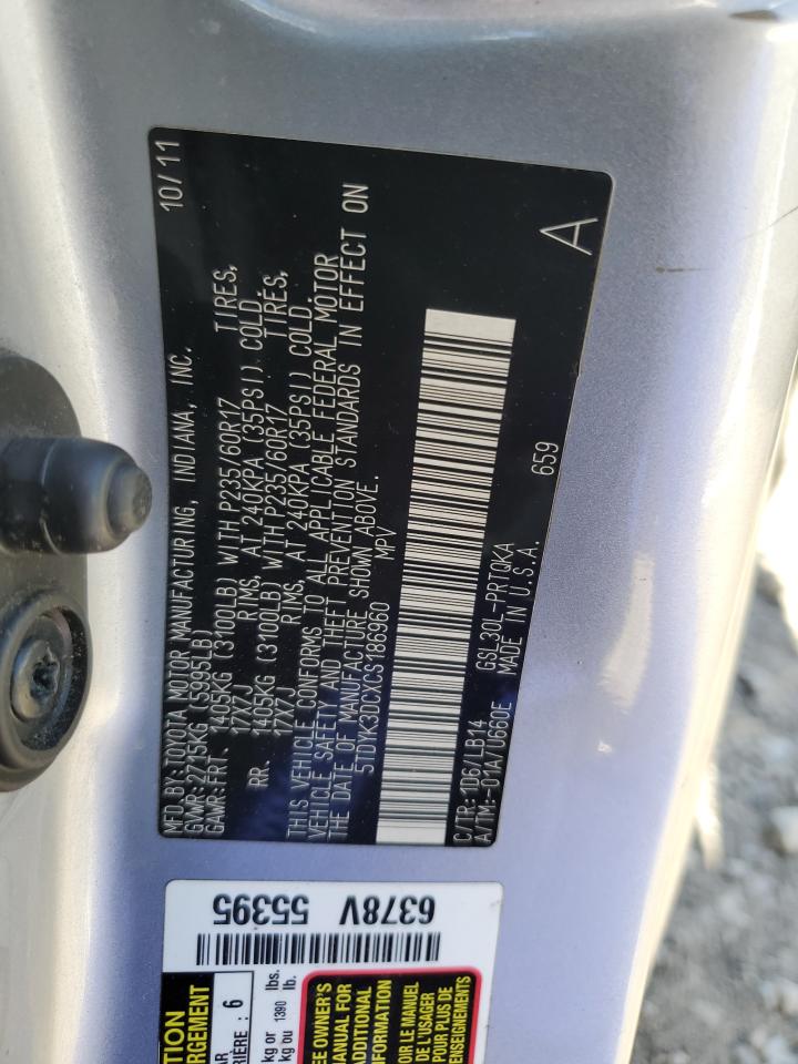 2012 Toyota Sienna VIN 5TDYK3DCXCS186960 Copart auction photo, rear end damage thumbnail 16