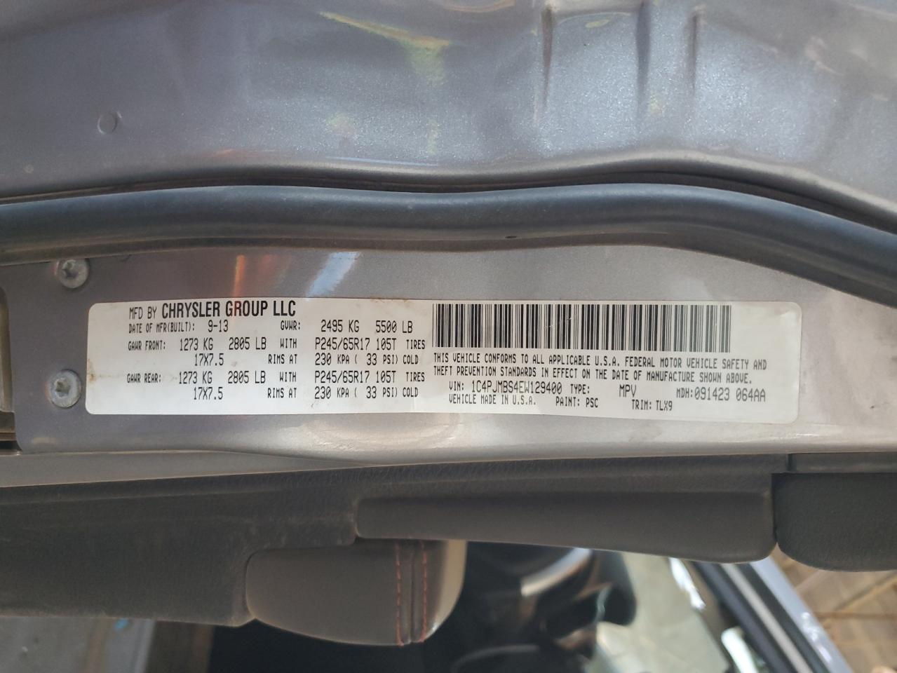 2014 Jeep Cherokee VIN 1C4PJMBS4EW129400 Copart auction photo, front end damage thumbnail 14