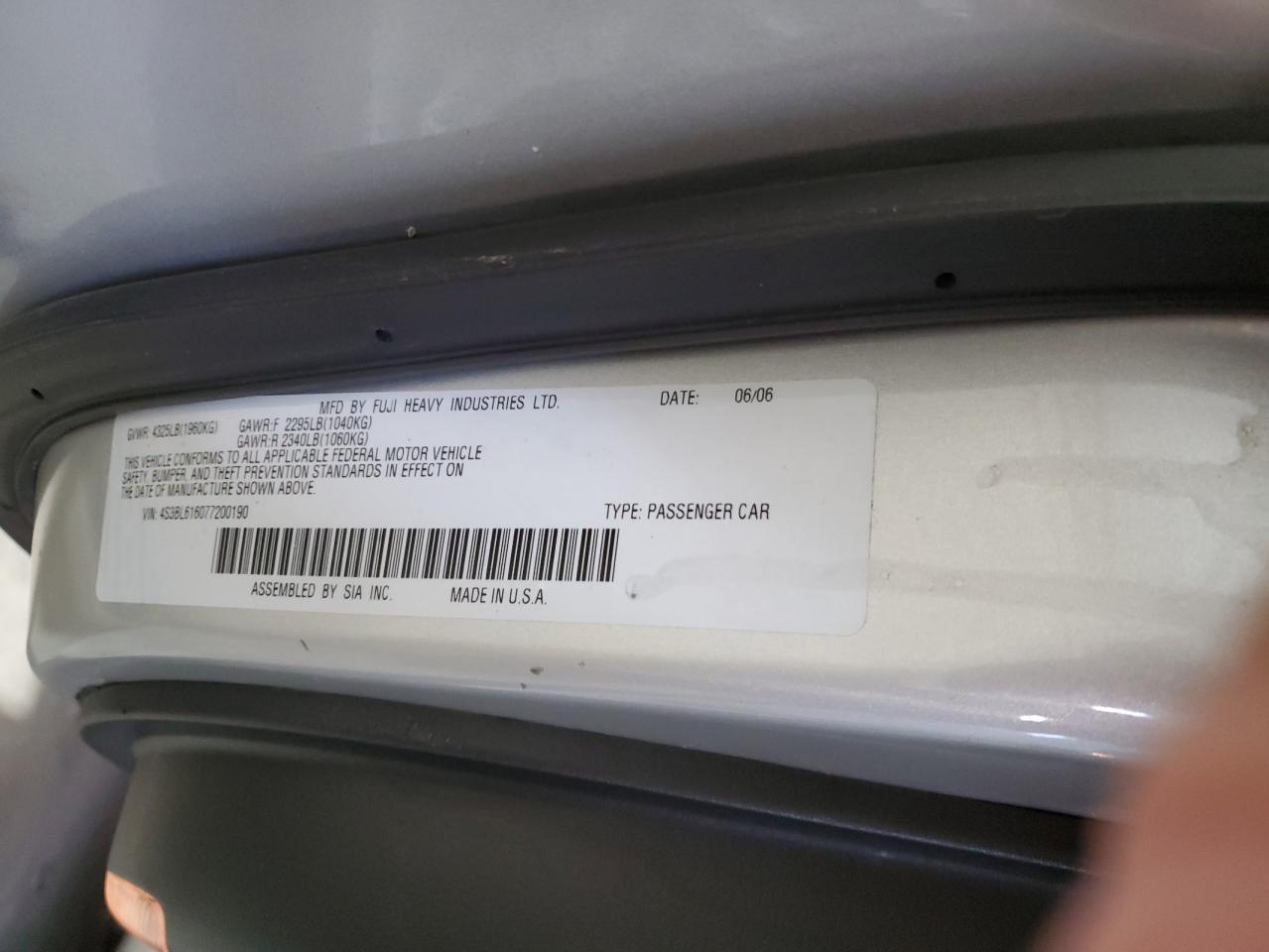 2007 Subaru Legacy VIN 4S3BL616077200190 Copart auction photo, front end damage thumbnail 12