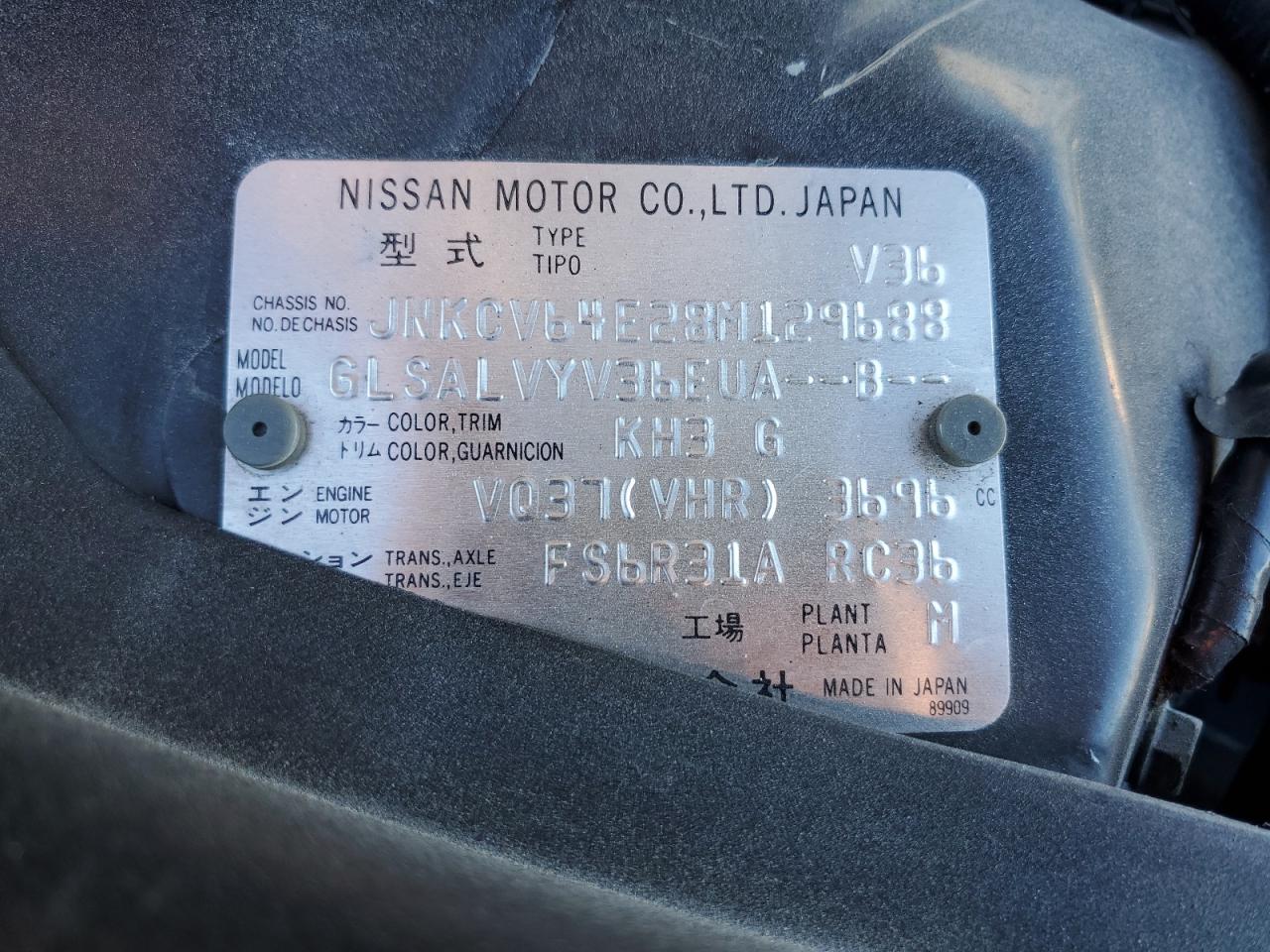 2008 Infiniti G VIN JNKCV64E28M129688 Copart auction photo, front end damage thumbnail 12