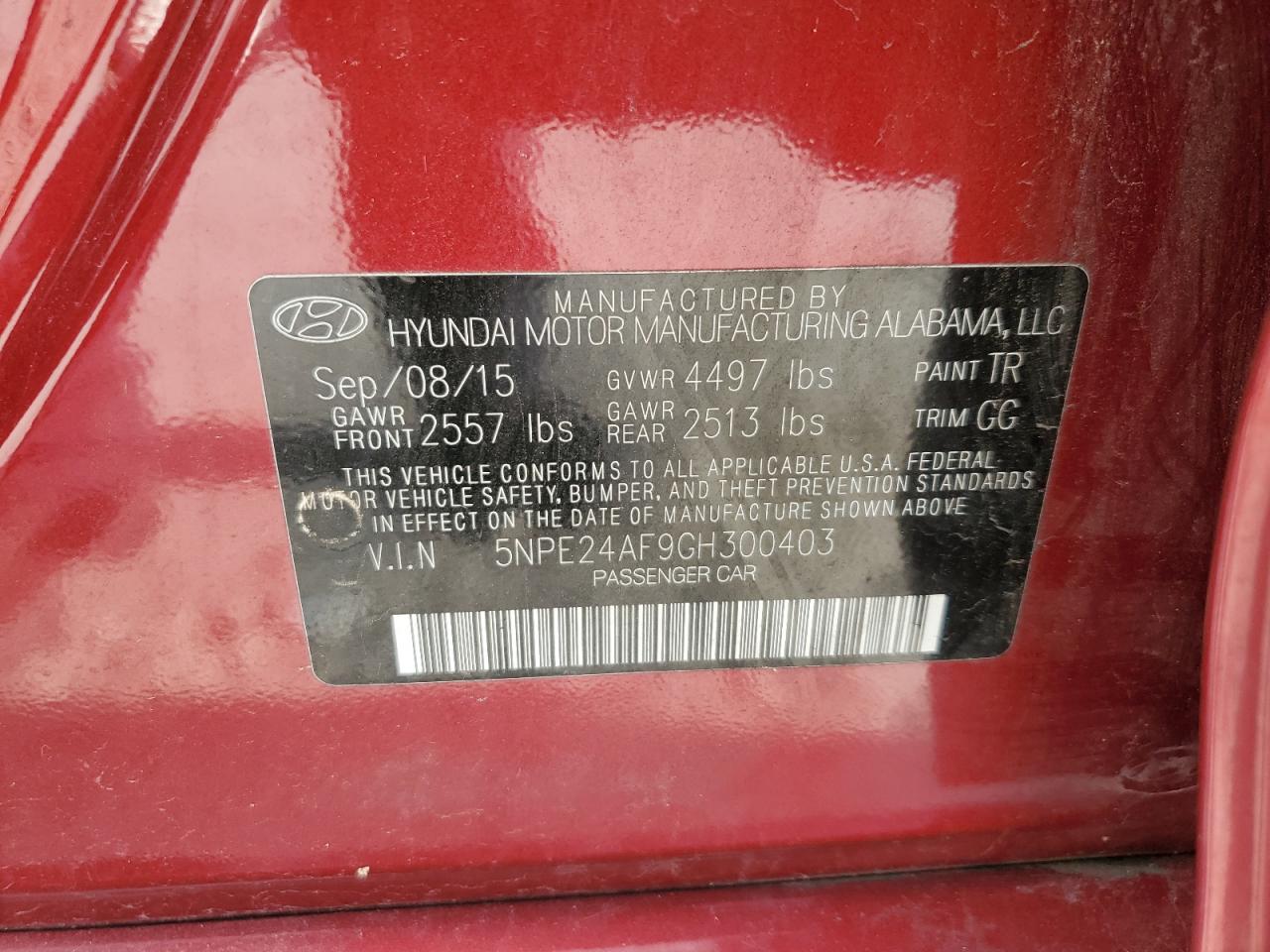 2016 Hyundai Sonata VIN 5NPE24AF9GH300403 Copart auction photo, front end damage thumbnail 12