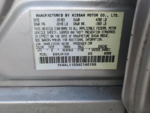 2004 Nissan Altima VIN 1N4AL11D34C140198 Copart auction photo, front end damage thumbnail 12