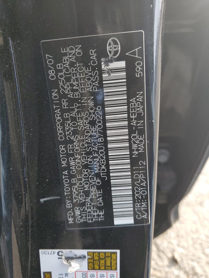 2008 Toyota Prius VIN JTDKB20U187700226 Copart auction photo, front end damage thumbnail 15
