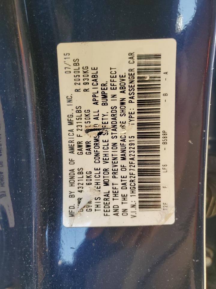 2015 Honda Accord VIN 1HGCR2F72FA232915 Copart auction photo, vandalism / rear end damage thumbnail 14