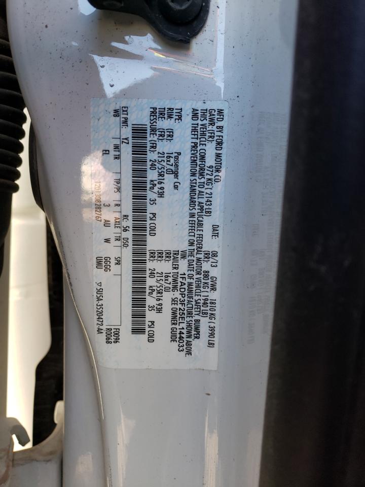 2014 Ford Focus VIN 1FADP3F25EL144033 Copart auction photo, rear end damage thumbnail 12