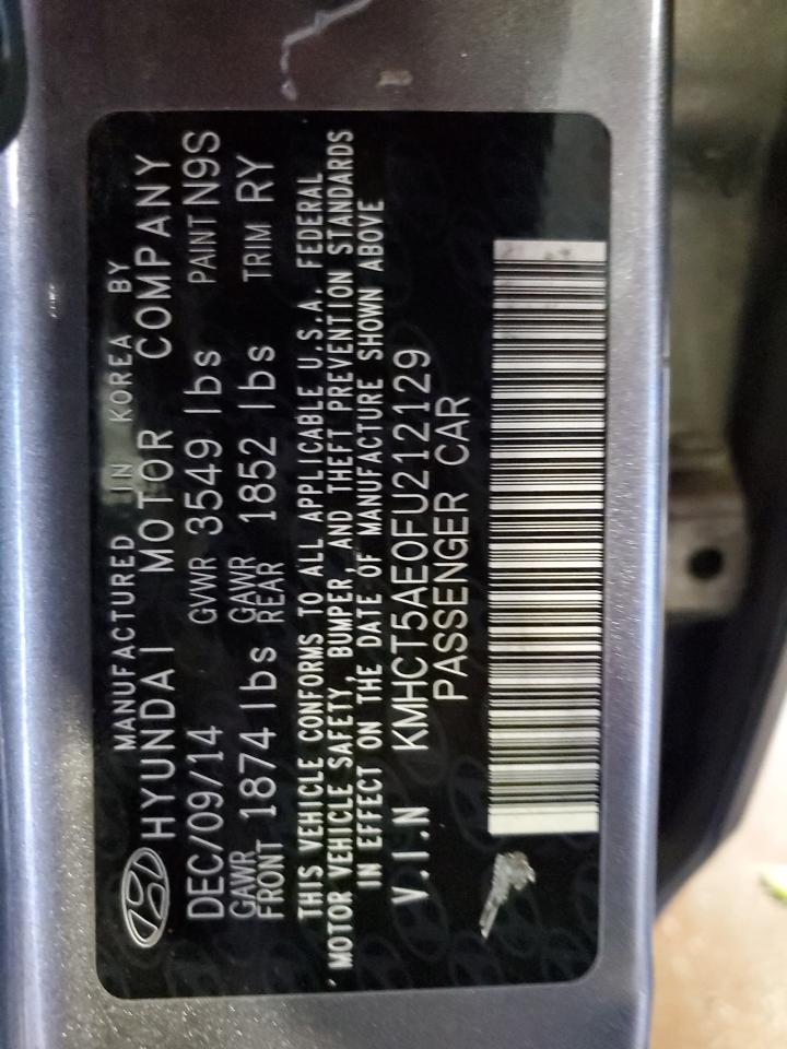 2015 Hyundai Accent VIN KMHCT5AE0FU212129 Copart auction photo, rear end / side damage thumbnail 12