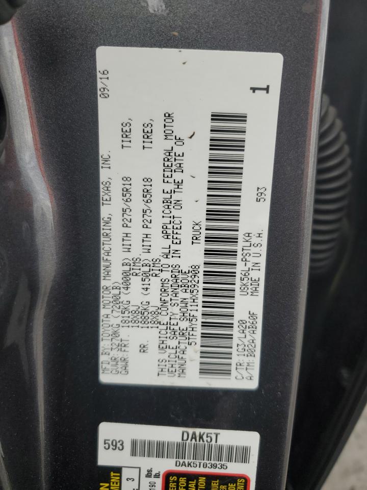 2017 Toyota Tundra VIN 5TFHY5F11HX592908 Copart auction photo, all over damage thumbnail 12