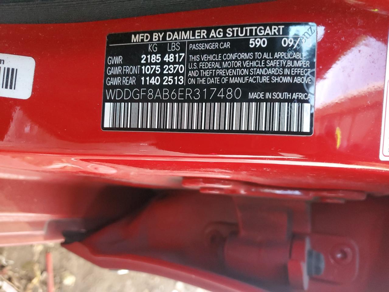 2014 Mercedes-Benz C-klasse VIN WDDGF8AB6ER317480 Copart auction photo, front end / side damage thumbnail 12