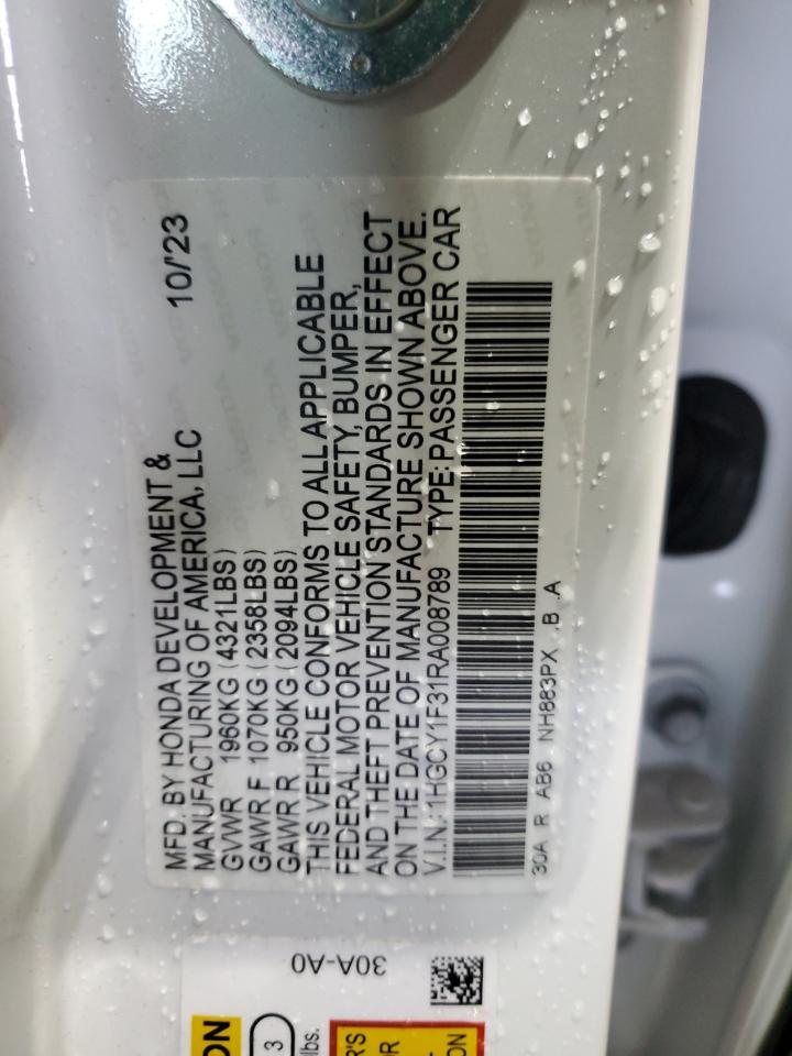2024 Honda Accord VIN 1HGCY1F31RA008789 Copart auction photo, rear end / front end damage thumbnail 12