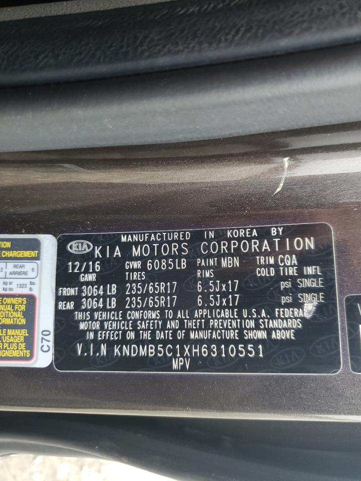 2017 KIA Sedona VIN KNDMB5C1XH6310551 Copart auction photo, front end / side damage thumbnail 13