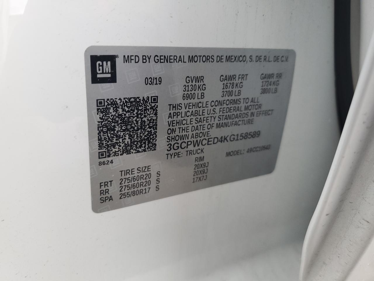 2019 Chevrolet Silverado VIN 3GCPWCED4KG158589 Copart auction photo, vandalism / hail damage thumbnail 15