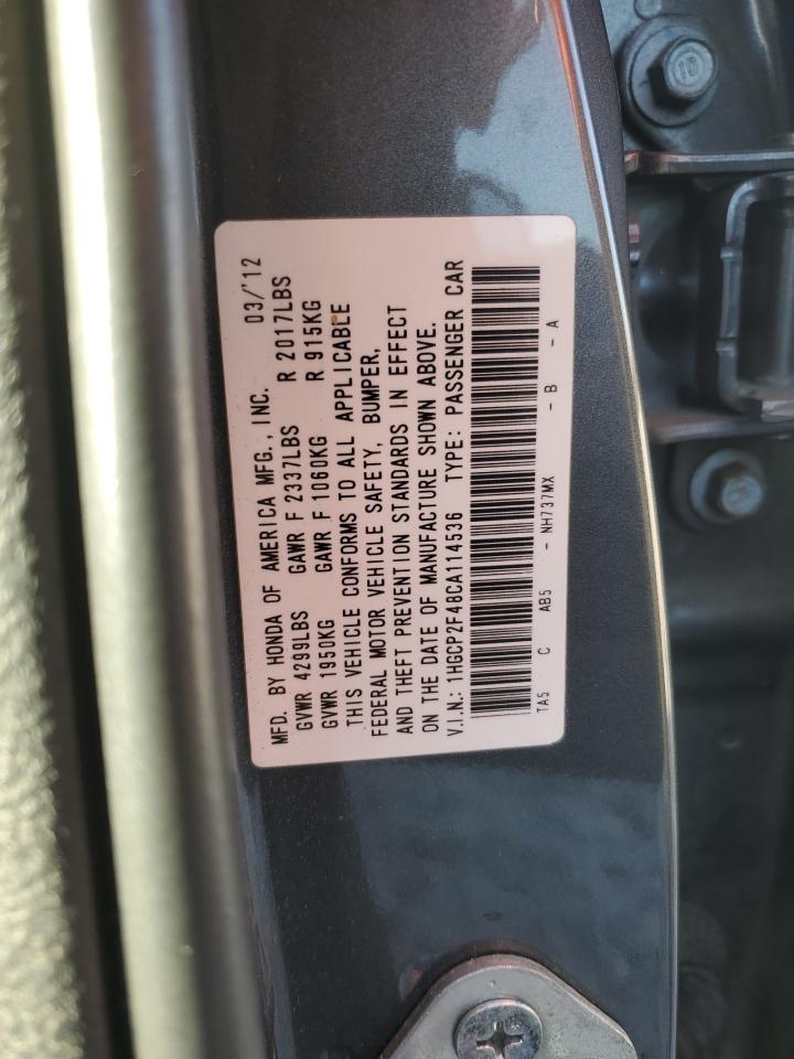 2012 Honda Accord VIN 1HGCP2F48CA114536 Copart auction photo, rear end damage thumbnail 12