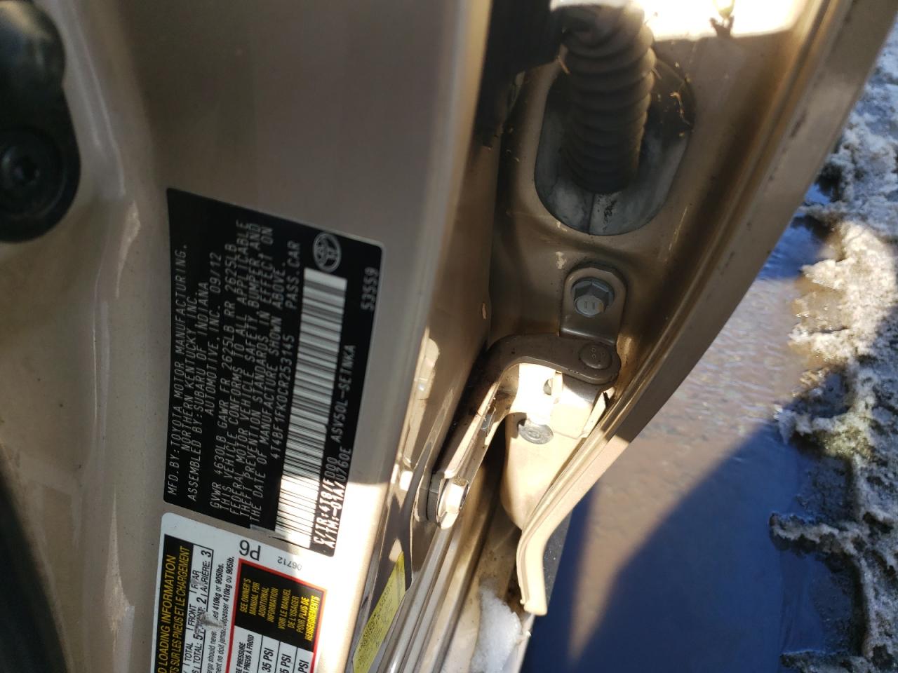 2012 Toyota Camry VIN 4T4BF1FK0CR253145 Copart auction photo, burn damage thumbnail 12