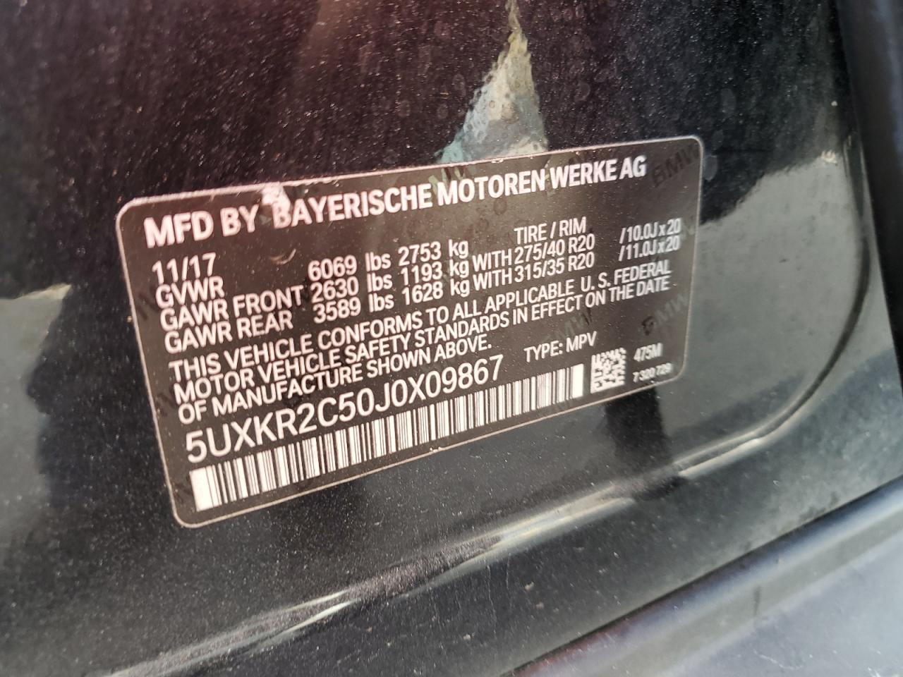 2018 BMW X5 VIN 5UXKR2C50J0X09867 Copart auction photo, front end damage thumbnail 13