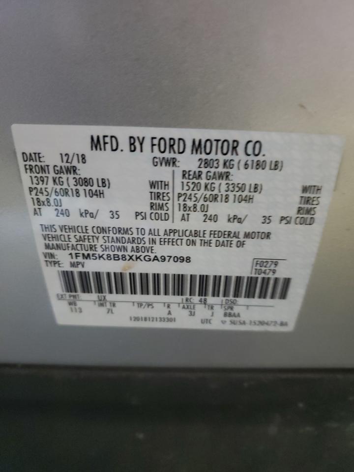 2019 Ford Explorer VIN 1FM5K8B8XKGA97098 Copart auction photo, all over / minor dent/scratches damage thumbnail 13