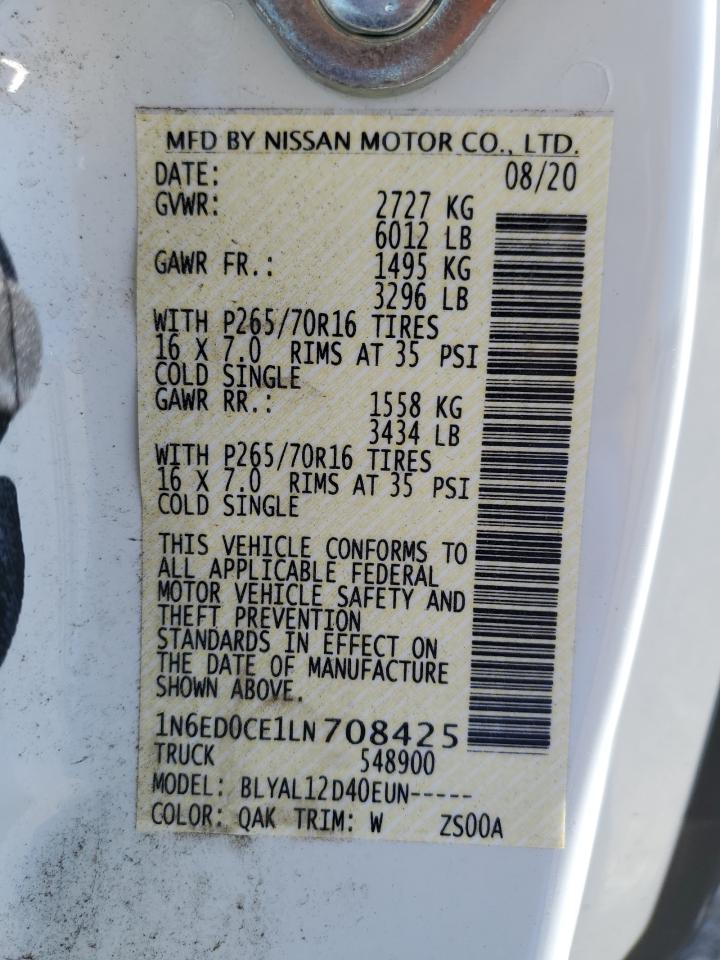 2020 Nissan Navara (Frontier) VIN 1N6ED0CE1LN708425 Copart auction photo, rear end / side damage thumbnail 12