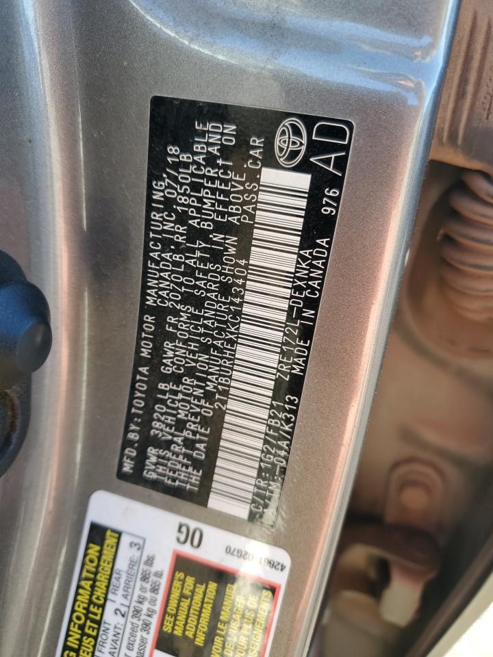2019 Toyota Corolla VIN 2T1BURHEXKC143404 Copart auction photo, all over damage thumbnail 12