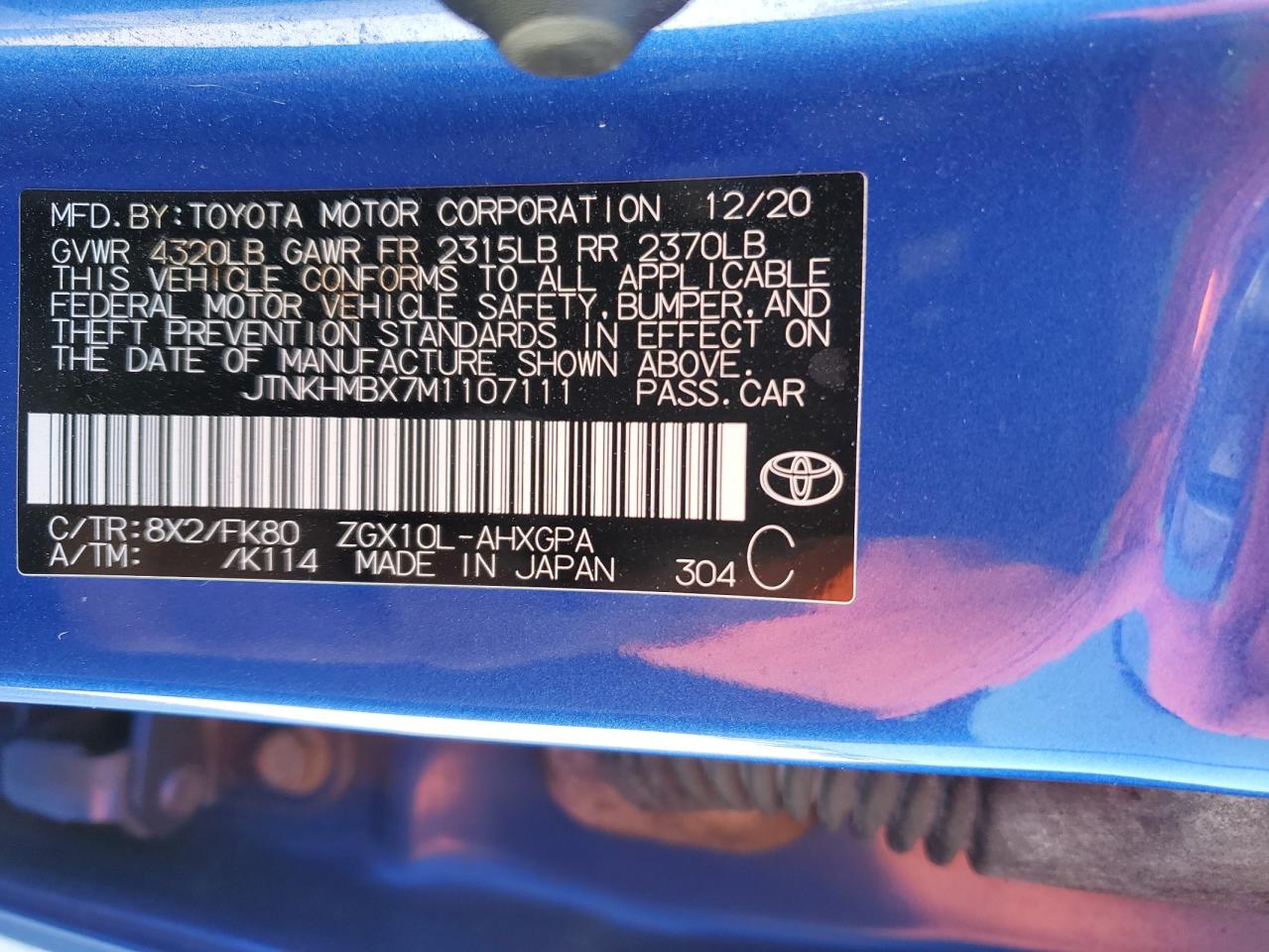 2021 Toyota C-HR VIN JTNKHMBX7M1107111 Copart auction photo, front end / rear end damage thumbnail 13