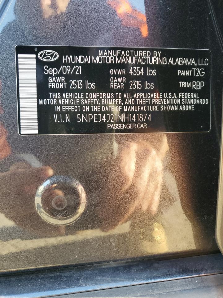 2022 Hyundai Sonata VIN 5NPEJ4J21NH141874 Copart auction photo, front end damage thumbnail 12